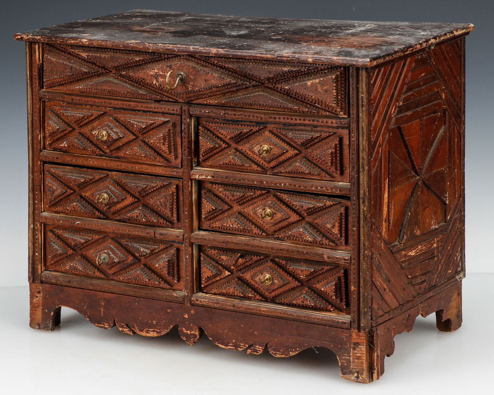 Antique Wooden Tramp Art Chest of Drawers (1 of 9)