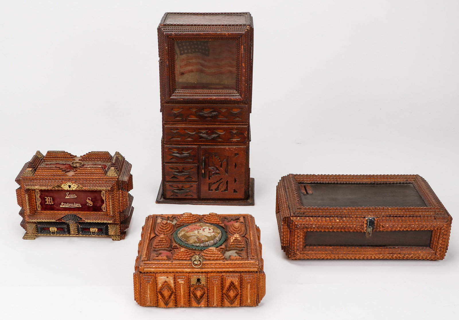 (4) Antique Folk and Tramp Art Boxes (1 of 6)