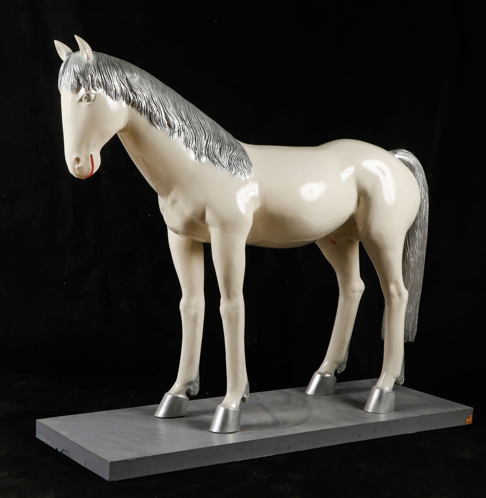 Yu Fan (Chinese, b. 1966) Silver-Maned Horse Statue, 2000: Yu Fan (Chinese, b. 1966) Silver-Maned Horse, 2000, Painted cast fiberglass, limited edition. Size: 57'' x 60'' x 17'' (145 x 152 x 43 cm); 53.5" (height on base). Provenance: Ilene Wood Collection, a