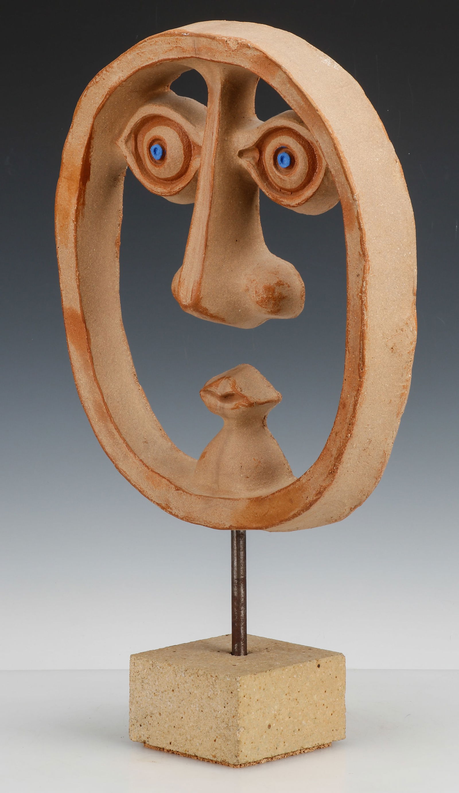 David Gil Ceramic Face Sculpture: David Gil Ceramic Face Sculpture for Bennington Potters, Vermont. Size: 21'' x 12'' x 4.5'' (53 x 30 x 11 cm). Provenance: Ilene Wood Collection.
