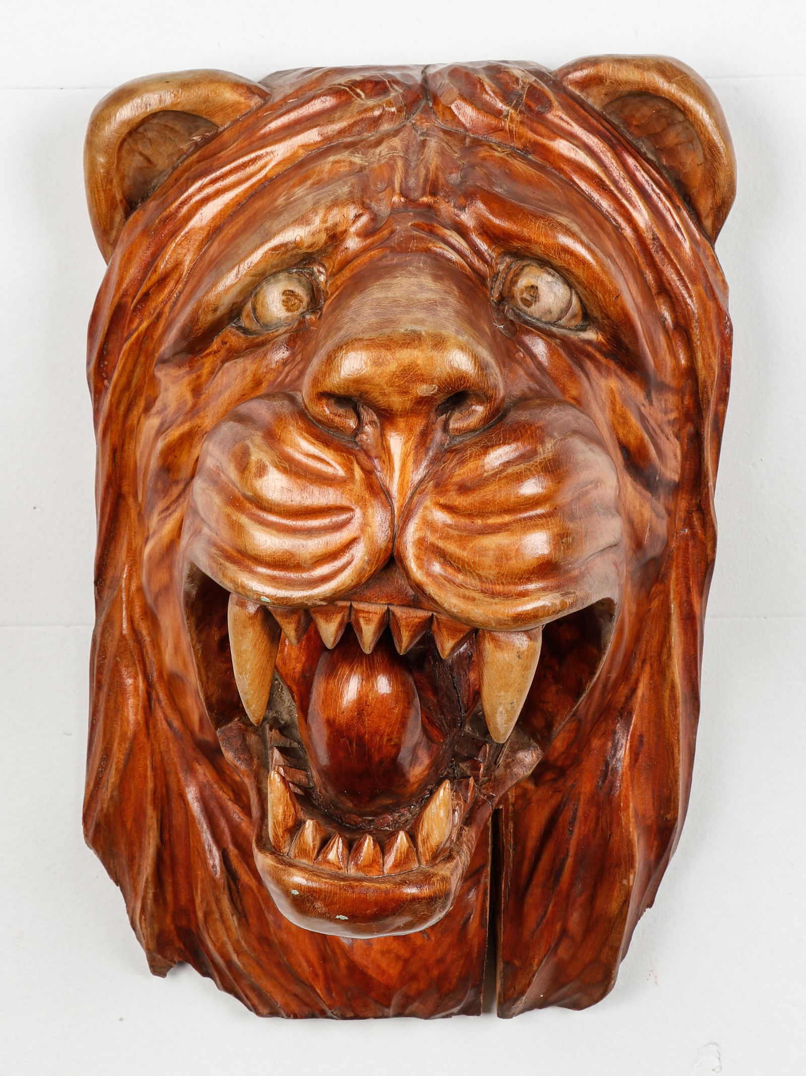 Folk Art Carved Wood Lion Head (1 of 4)