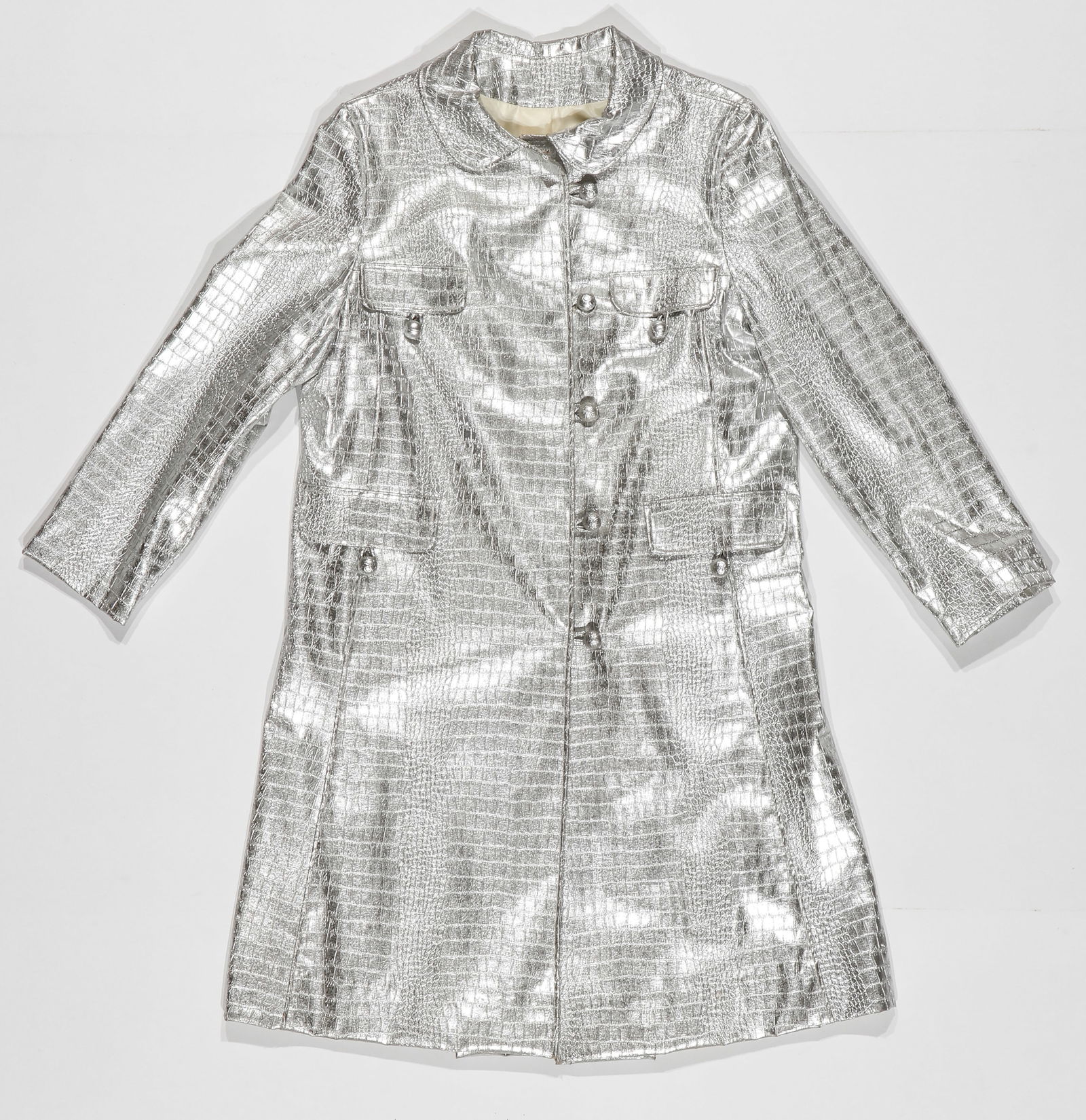 Vintage Metallic Silver Snakeskin Trench Coat (1 of 4)