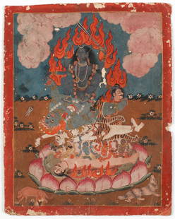 Antique Nepalese Painting of Tara: Antique Nepalese Painting of Tara, gouache on paper. Size: 10'' x 7.75'', 25 x 20 cm (board); 12'' x 10'', 30 x 25 cm (frame). Provenance: Private West Coast Collection.