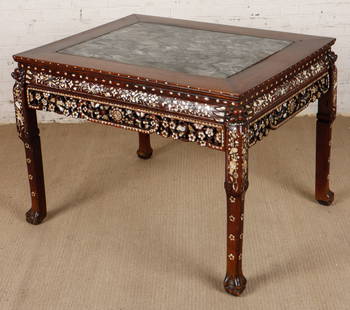 Chinese Marble Top Pearl Inlaid Center Table: Chinese Marble Top Pearl Inlaid Center Table. Size: 32'' x 36'' x 46'' (81 x 91 x 117 cm).