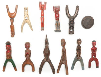 Collection of African Slingshots: Collection of African Slingshots. Carved wood and pigment. Size: Ranging from 3" (8 cm) to 10" (25 cm).