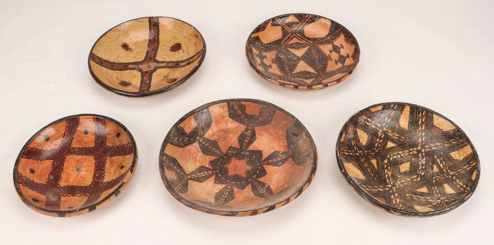 5 Berber Kabyle Peoples Polychrome Pottery Plates, Great Kabylia Region, Algeria (1 of 4)
