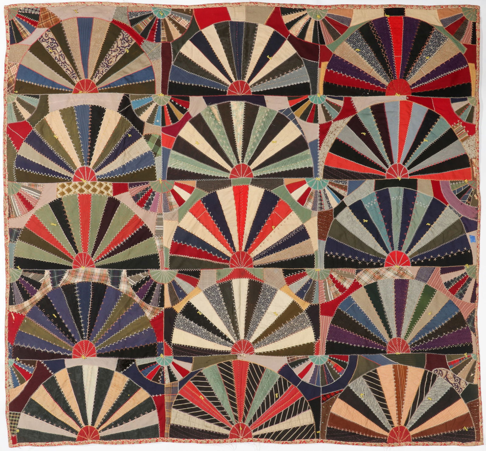 American Pieced Victorian Tied Fan Quilt, Michigan, C.1890. (1 of 5)