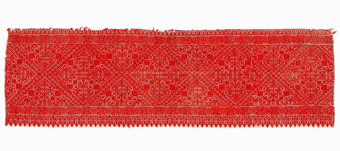 19th C. Moroccan Silk Embroidered Textile: 19th C. Moroccan Silk Embroidered Textile. Size: 14'' x 47'' (36 x 119 cm).
