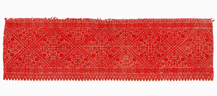 19th C. Moroccan Silk Embroidered Textile: 19th C. Moroccan Silk Embroidered Textile. Size: 14'' x 47'' (36 x 119 cm).