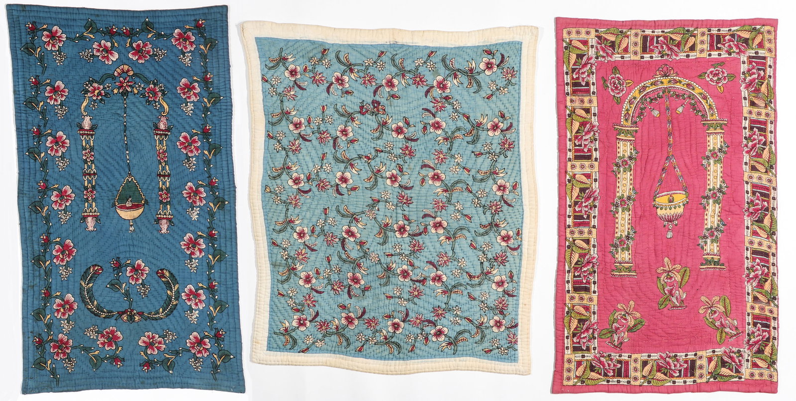 3 Vintage Turkish Block Printed Quilts / Mats, 2nd Quarter 20th C. (1 of 5)