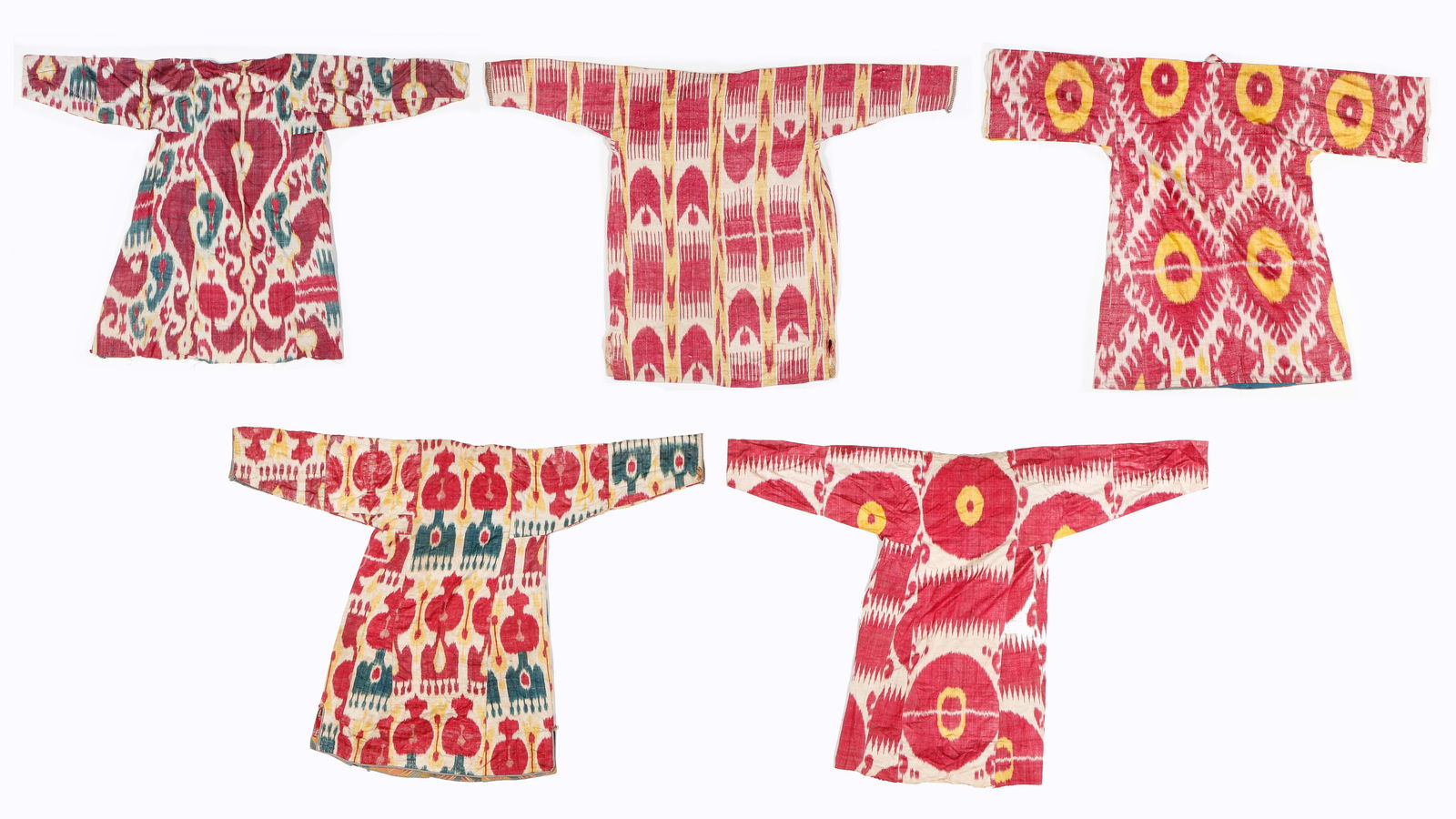 Collection of 5 Antique Central Asian Ikat Kaftans (1 of 2)