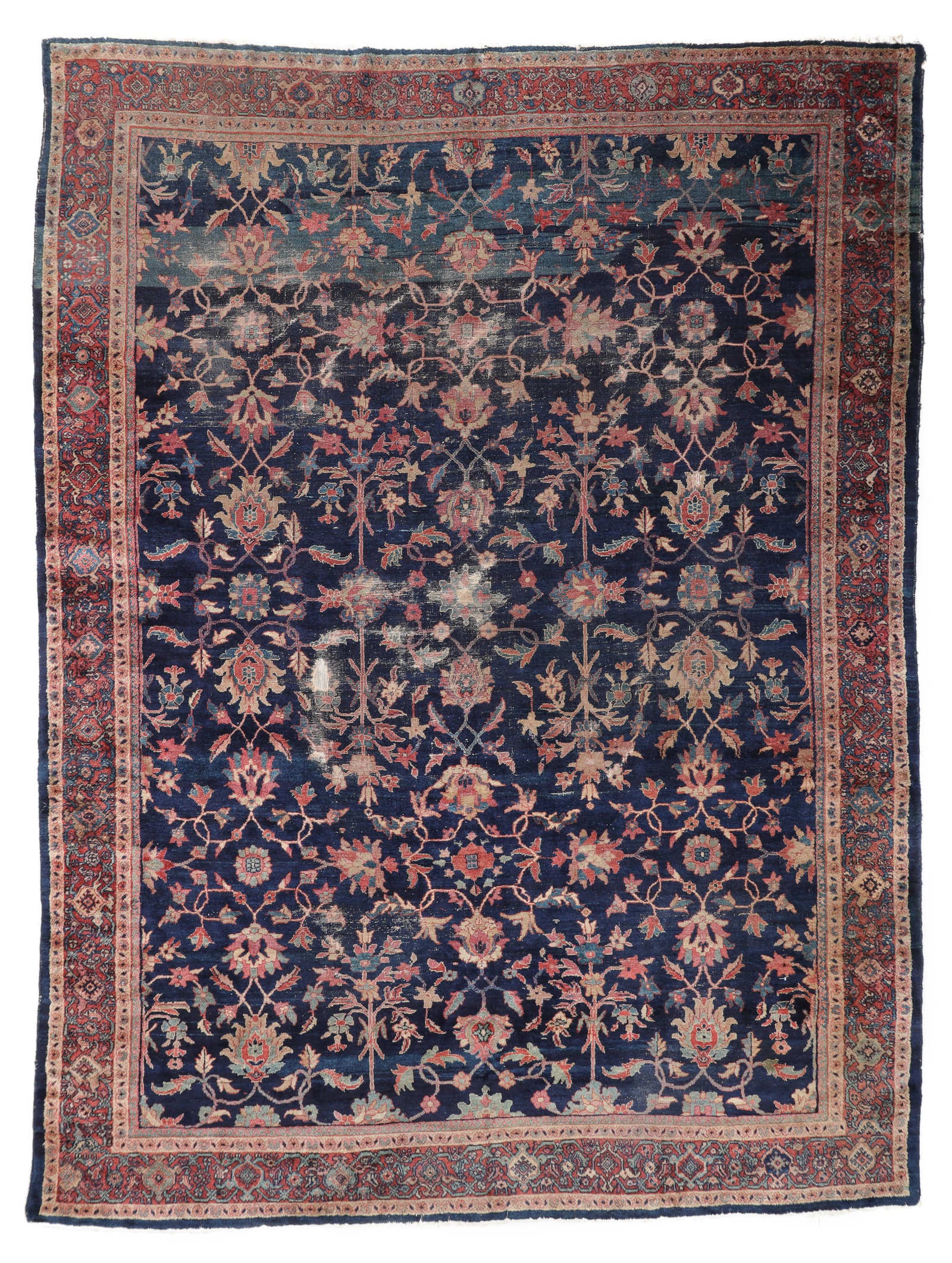 Blue Sultanabad Rug, Persia, Ca. 1910, 9'3'' x 12'1'': Blue Sultanabad Rug, Persia, Ca. 1910, 9'3'' x 12'1'' (282 x 368 cm). Weight: 48 lbs. Material: wool pile, cotton warp, cotton weft. Brattleboro, Vermont estate. Folds easily, no dryness.