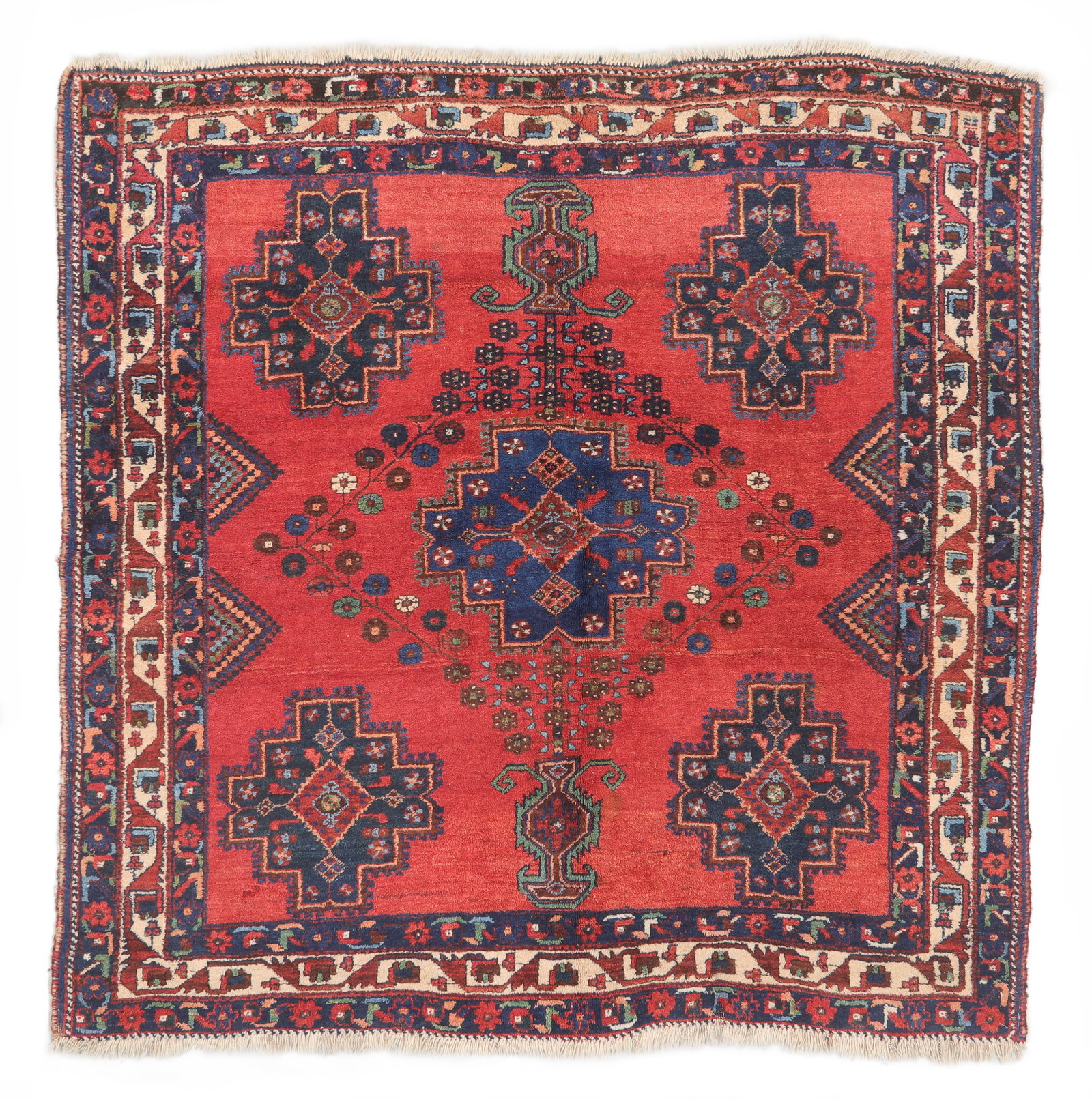 Square Afshar Vase Design Rug, Persia, Early 20th C., 4'10'' x 4'10'' (1 of 4)