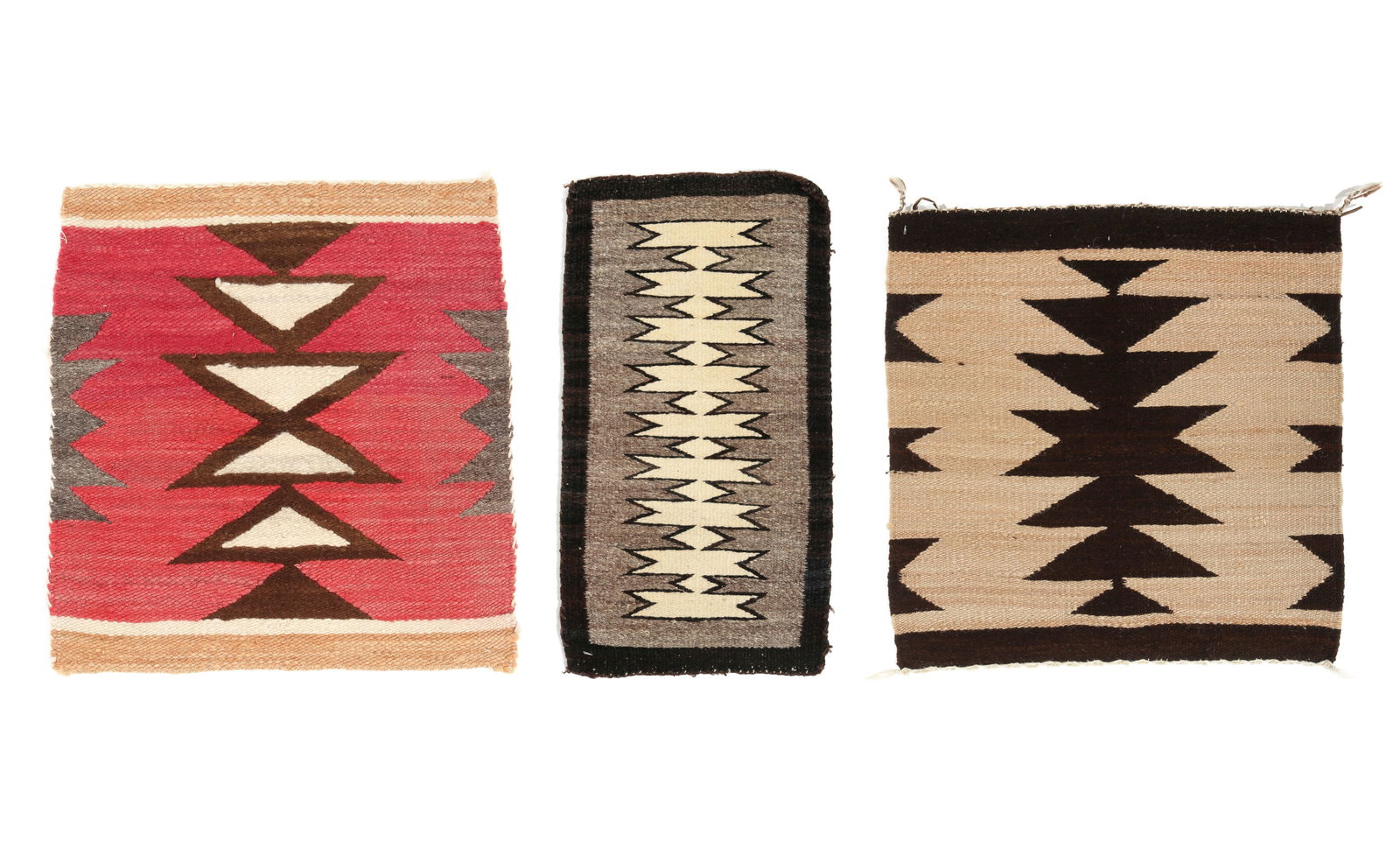 Three Navajo Samplers: Three Navajo Samplers. 1'6" x 1'7". 0'10" x 1'7". 1'7" x 1'7". Weight: 3 lbs.