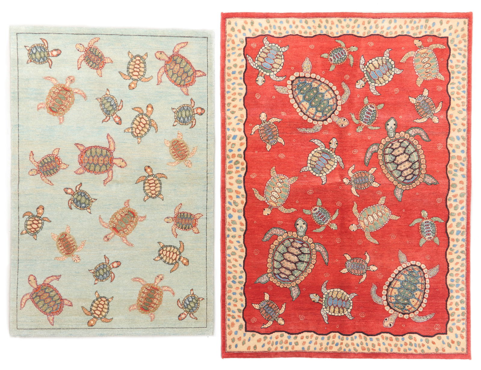 2 Folk Art Turtle Rugs, India, Late 20th C. (1 of 5)