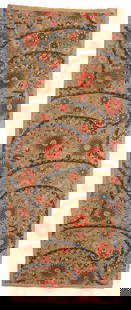 17th C. Greek Mainland Embroidery, Epirus: 17th Century Greek Mainland Embroidery, Epirus. Silk embroidery on linen. Size: 42'' x 16'' (107 x 41 cm). With an array of colors including blue, russet, green, and ivory. The herringbone stitch is s