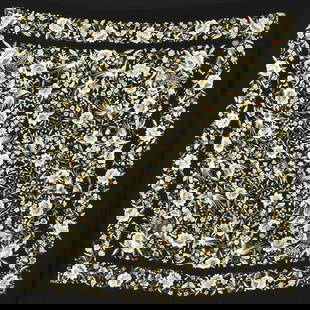 Black Chinese Shawl with Polychrome Embroidery, C. 1920: Black Chinese Shawl with Polychrome Embroidery, C. 1920. Pure silk. Size: 7'0'' x 7'0'' (213 x 213 cm). Soft ink black with an overall floral pattern embroidery design, a profusion of color in shades