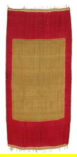 Indonesian Lawon Textile, Palembang, Sumatra, 19th C.: Indonesian Lawon Textile from Palembang, Sumatra, 19th Century. This hand-woven silk textile is accentuated with metallic ribbon edges for additional weight. Dimensions: 6'6'' x 3'3'' (198 x 99 cm). T