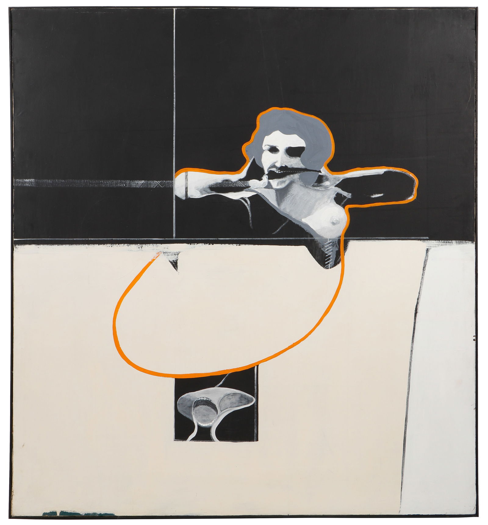 David Lynch (b. 1946) "Woman with Screaming Head": David Lynch (American, b. 1946) "Woman with Screaming Head", Acrylic painting on canvas. Framed. Size: 65.5'' x 60'', 166 x 152 cm (stretcher); 66'' x 60.5'', 168 x 154 cm (frame). Provenance: Ex. Col