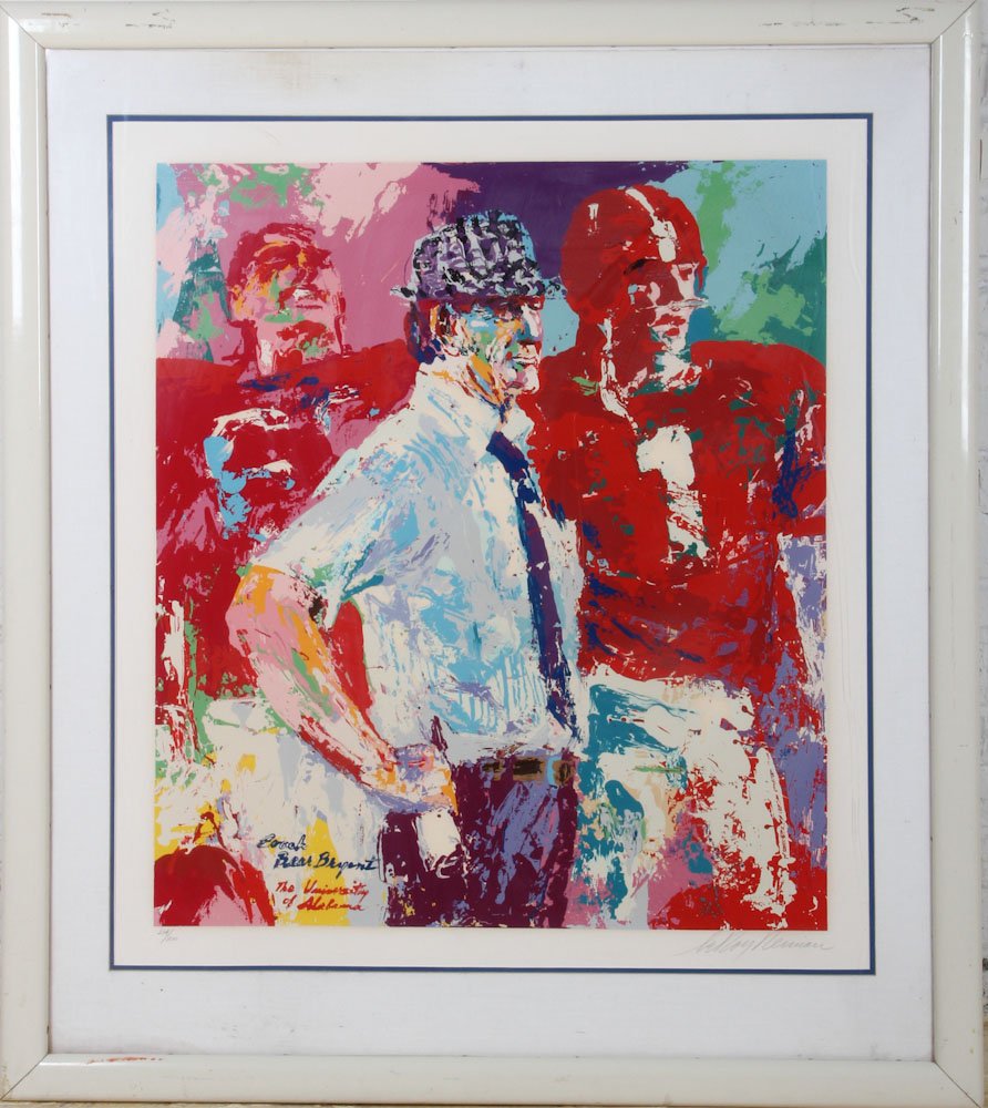 Signed Leroy Neiman Bear Bryant Serigraph (214/300): Signed Leroy Neiman Bear Bryant Serigraph (214/300). Dimensions: 47" x 40-3/4" (frame), 36-1/2 x 32" (sight).