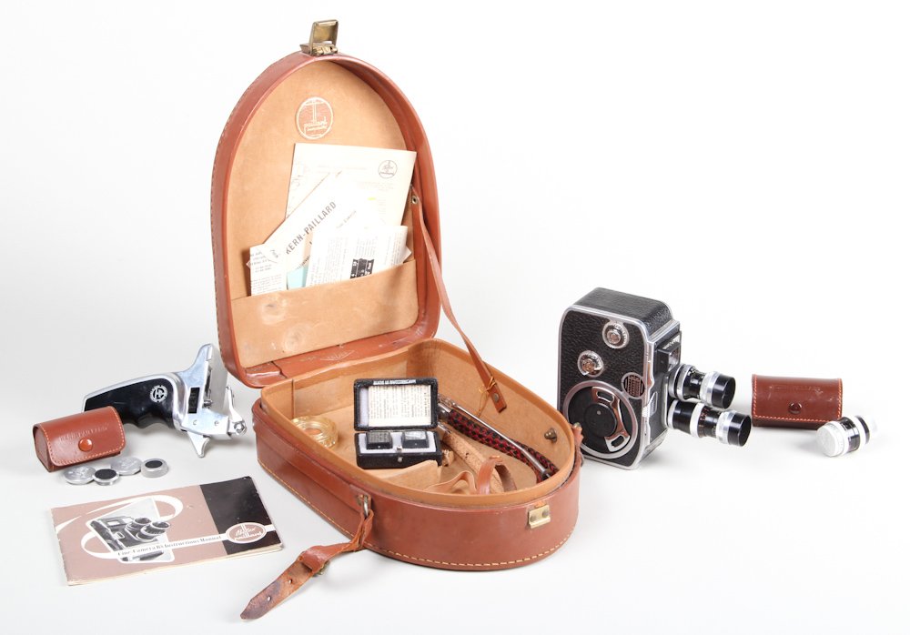 Bolex Cine B8 Camera with Case and Accessories: Bolex Cine B8 Camera with Case and Accessories. Dimensions: Various Sizes.
