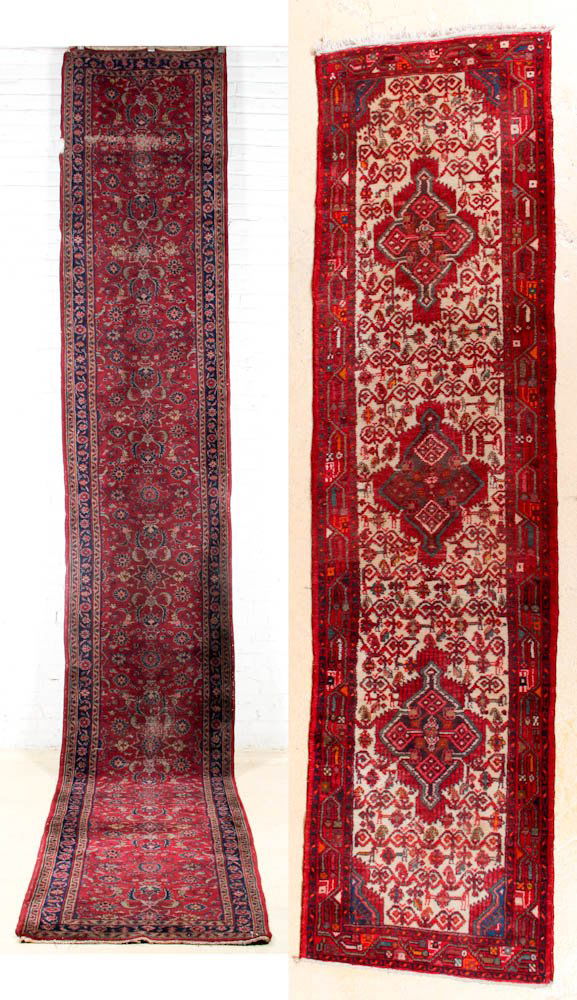 Two Semi Antique Runner Rugs: Two Semi Antique Runner Rugs, including one Persian Hamadan (9'7" x 2'6") and one Turkish Isparta (areas of wear).