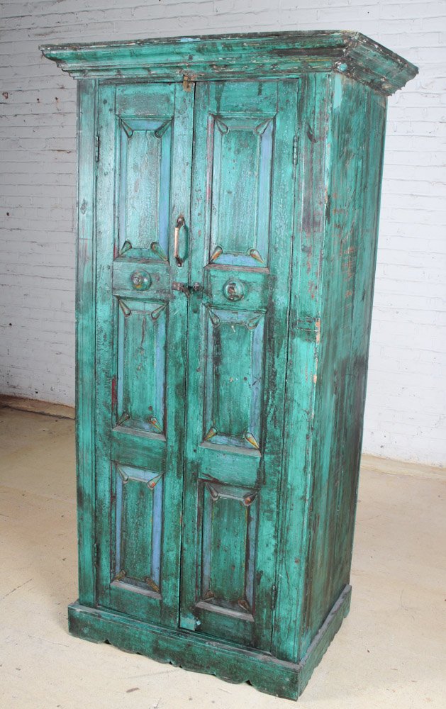 Anglo Indian Tall Cabinet: Anglo Indian Tall Cabinet, circa 1900, teak. Dimensions: 77 x 39 x 27 inches. Property of Michaelian and Kohlberg.