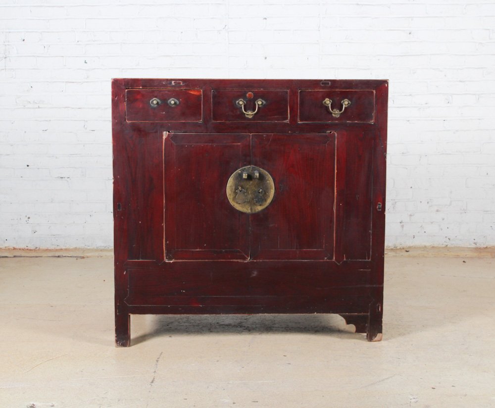 Chinese Shandong Cabinet: Chinese Shandong Cabinet, circa 1900, hardware, missing 1 handle, elm. Dimensions: 39 x 41 x 23 inches. Property of Michaelian and Kohlberg.