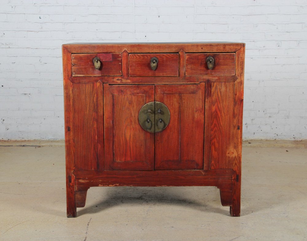 Chinese Shandong Cabinet: Chinese Shandong Cabinet, circa 1900, elm, hardware. Dimensions: 39 x 40 x 25 inches. Property of Michaelian and Kohlberg.
