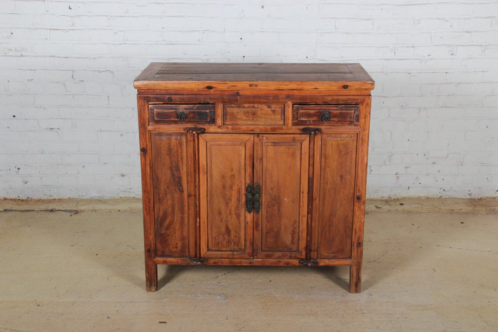 Chinese Sideboard Cabinet: Chinese Sideboard Cabinet, late 19th c, elm. Dimensions: 39 x 40 x 20 inches. Property of Michaelian and Kohlberg.