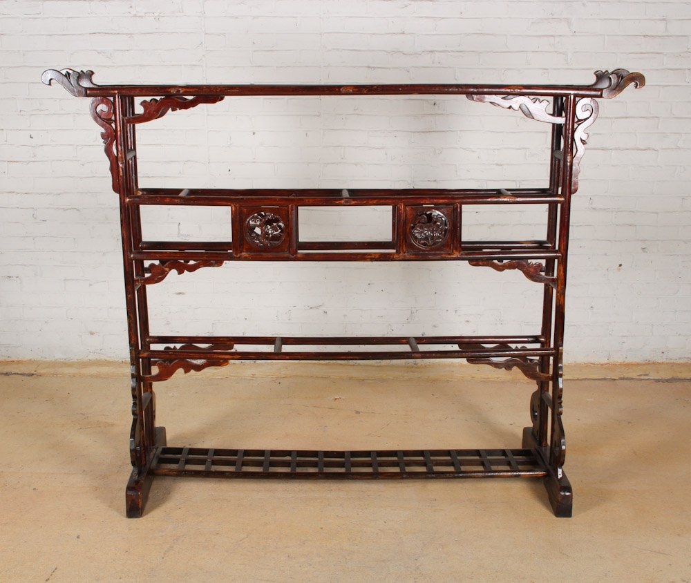 Chinese Room Divider: Chinese Room Divider, circa 1900, elm. Dimensions: 60 x 78-1/2 x 24 inches. Property of Michaelian and Kohlberg.