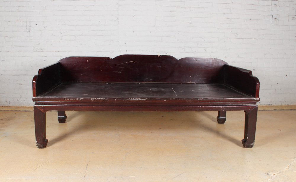 Chinese Platform Bed: Chinese Platform Bed, circa 1900, elm, red lacquer. Dimensions: 42 x 88 x 35 inches. Property of Michaelian and Kohlberg.