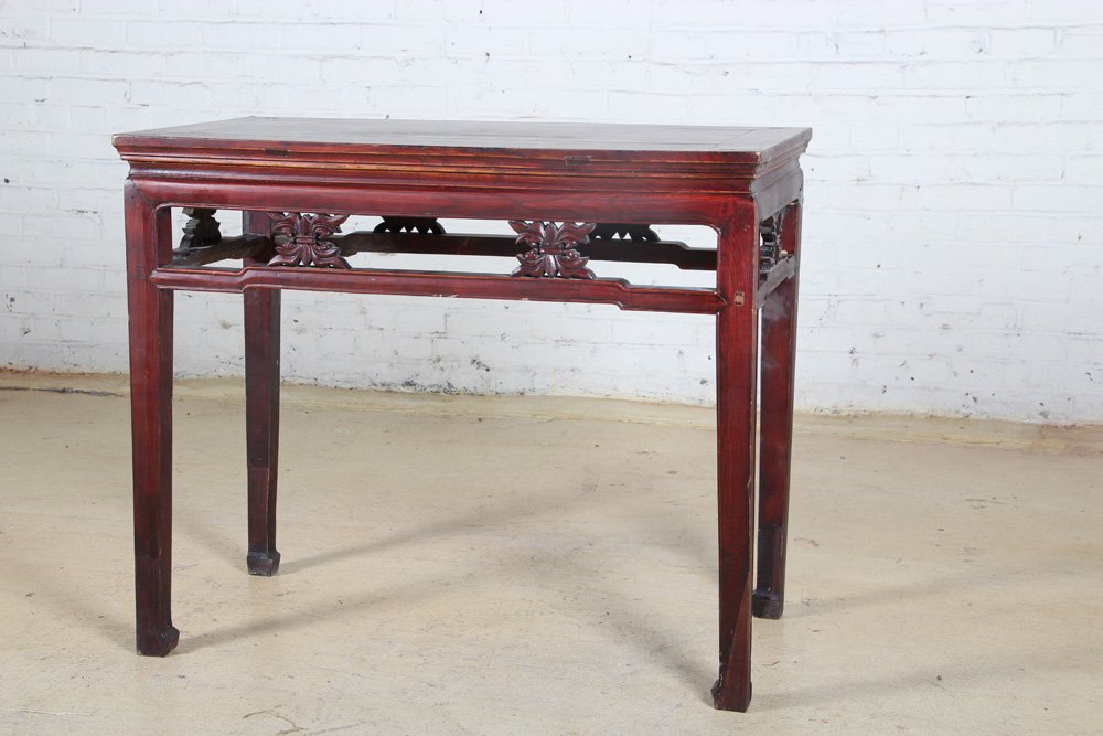 Chinese Wine Table: Chinese Wine Table, circa 1900, elm. Dimensions: 33 x 40 x 20 inches. Property of Michaelian and Kohlberg.