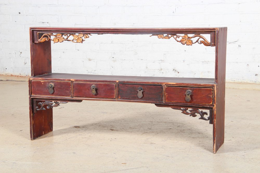 Chinese Carved Wood Jewelry Stand: Chinese Carved Wood Jewelry Stand, circa 1900, elm. Dimensions: 20 x 8 x 34 inches. Property of Michaelian and Kohlberg.