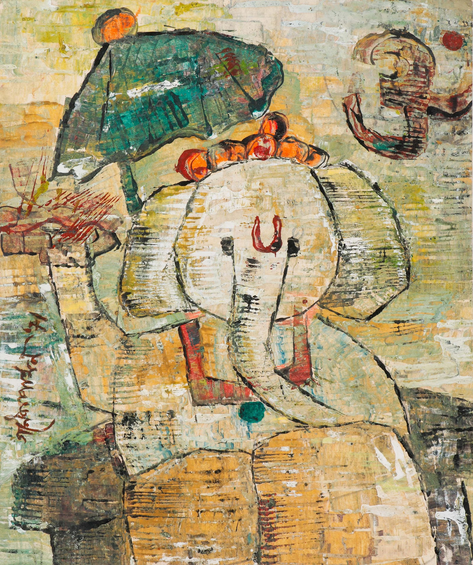 Ganesh Pyne (Indian, 1937-2013) Painting: Ganesh Pyne (Indian, 1937-2013) Painting, signed. Unframed. Size: 12.25'' x 10.25'', 31 x 26 cm (sheet).