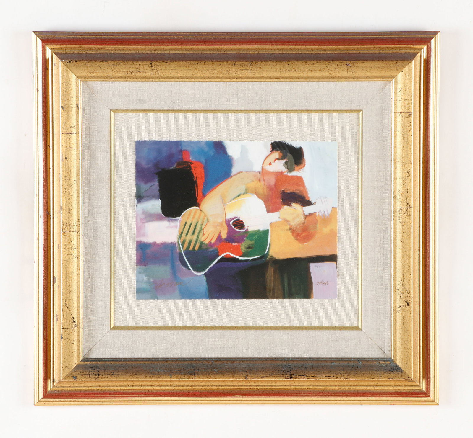 Hessam Abrishami (Iranian/American, b. 1951): Hessam Abrishami (Iranian/American, b. 1951) Guitar Player, limited edition print, signed and numbered (ed. of 495). Framed. Size: 9.5'' x 12.25'', 24 x 31 cm (image); 23'' x 25'', 58 x 64 cm (frame).