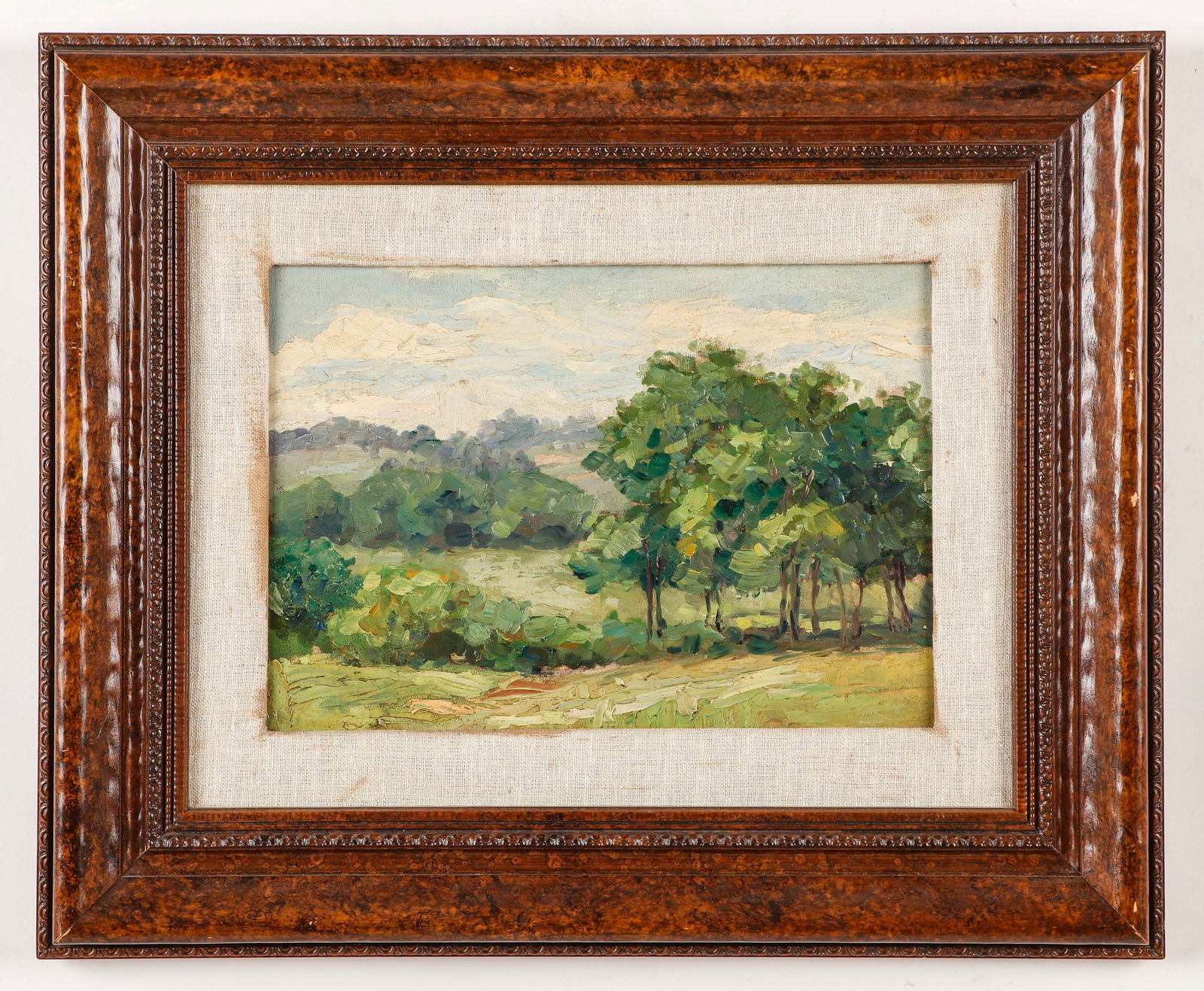 Attributed to William Glackens: Attributed to William James Glackens (American, 1870-1938) Landscape, oil painting on panel. Framed. Size: 9.75'' x 13.75'', 25 x 35 cm (board); 18.5'' x 22.5'', 47 x 57 cm (frame).