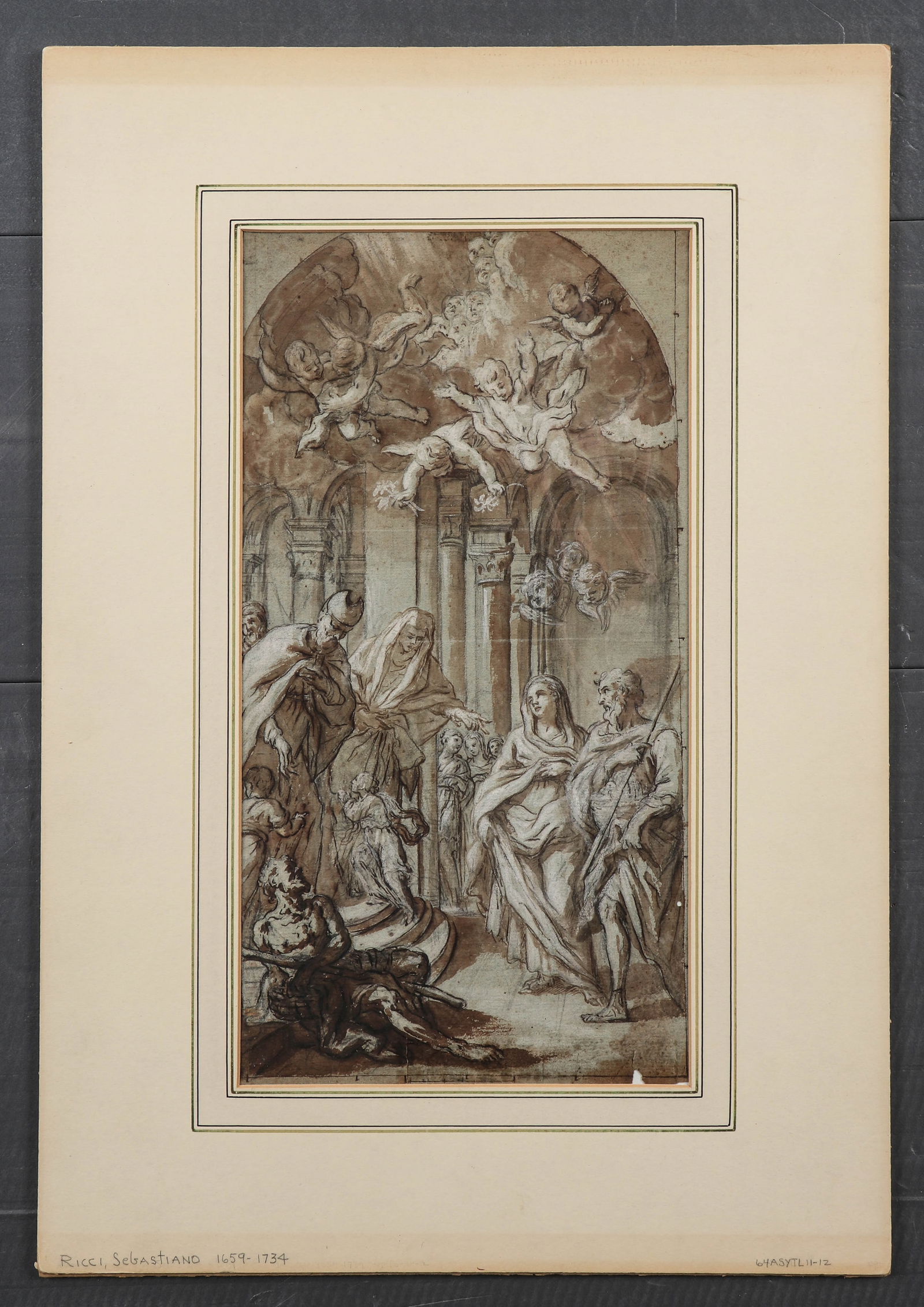 Sebastiano Ricci (Italian, 1659-1734): Sebastiano Ricci (Italian, 1659-1734), "Marriage Scene", antique ink and wash drawing. Size: 15.5'' x 9.5'', 39 x 24 cm (image); 21.5'' x 15'', 55 x 38 cm (board).