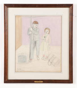 Lawrence Lebduska (1894-1966) "Escape": Lawrence Lebduska (American, 1894-1966) "Escape", 1961, crayon and pencil drawing on papers, signed, titled and dated. Size: 16'' x 13'', 41 x 33 cm (sight); 22.75'' x 19.75'', 58 x 50 cm (frame).