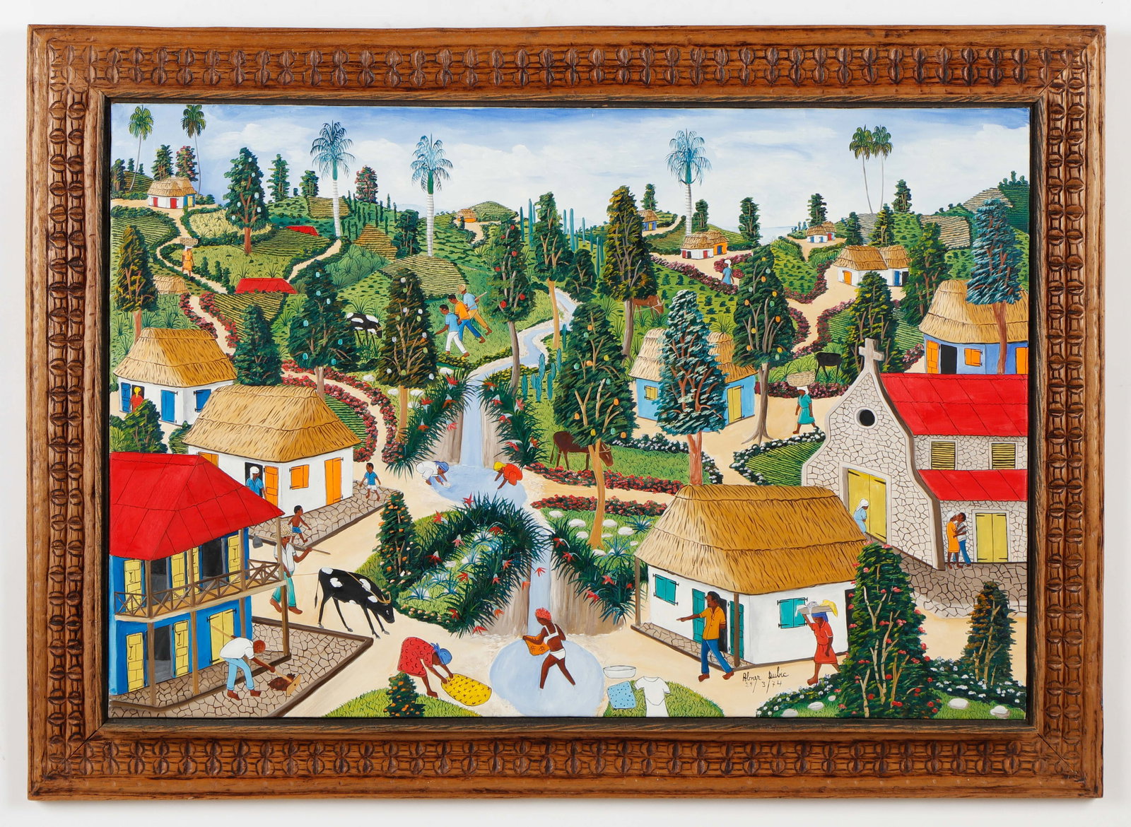 Jean Abner Dubic (Haitian/Leogane, b. 1944) Village Scene (1 of 3)