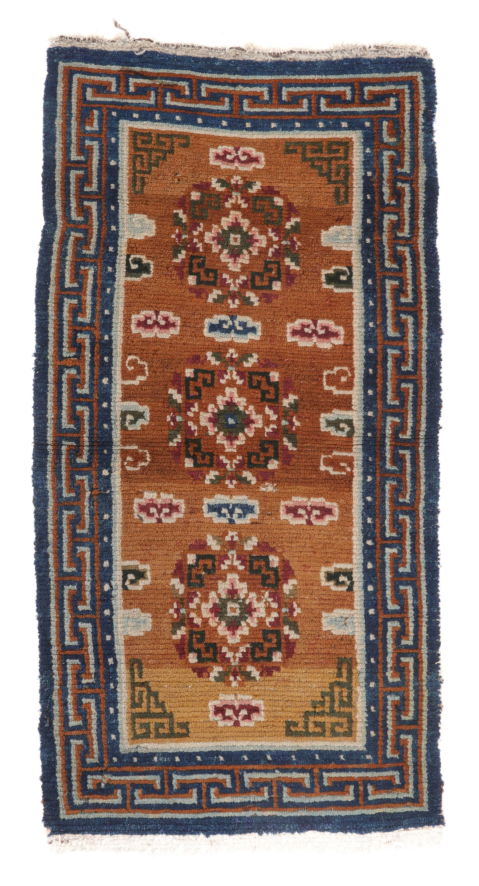 Triple Medallion Walnut Ground Khaden Rug, Tibet, Late 19th C. (1 of 4)