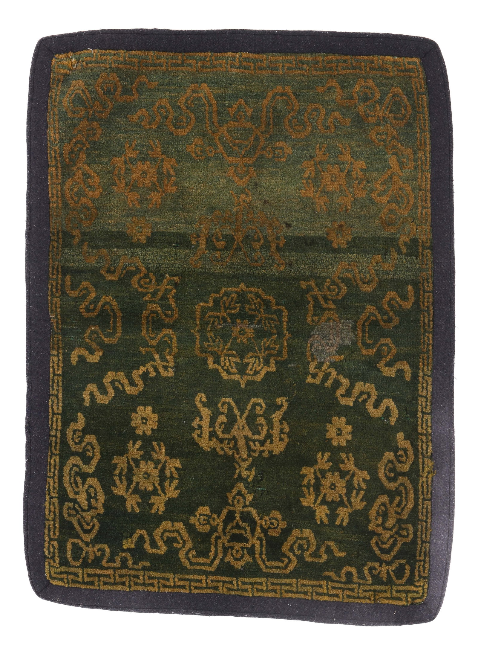 Seating/Meditation Rug, Tibet, Early 20th C., 1'11'' x 2'7'': Seating/Meditation Rug, Tibet, Early 20th C., 1'11'' x 2'7'' (58 x 79 cm). Weight: 3 lbs. Wool.