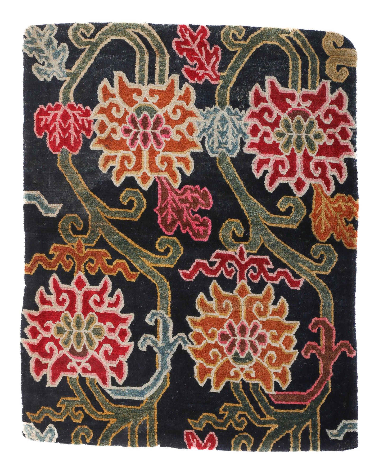 Floral Seating/Meditation Rug, Tibet, Early 20th C., 2'0'' x 2'7'' (1 of 3)