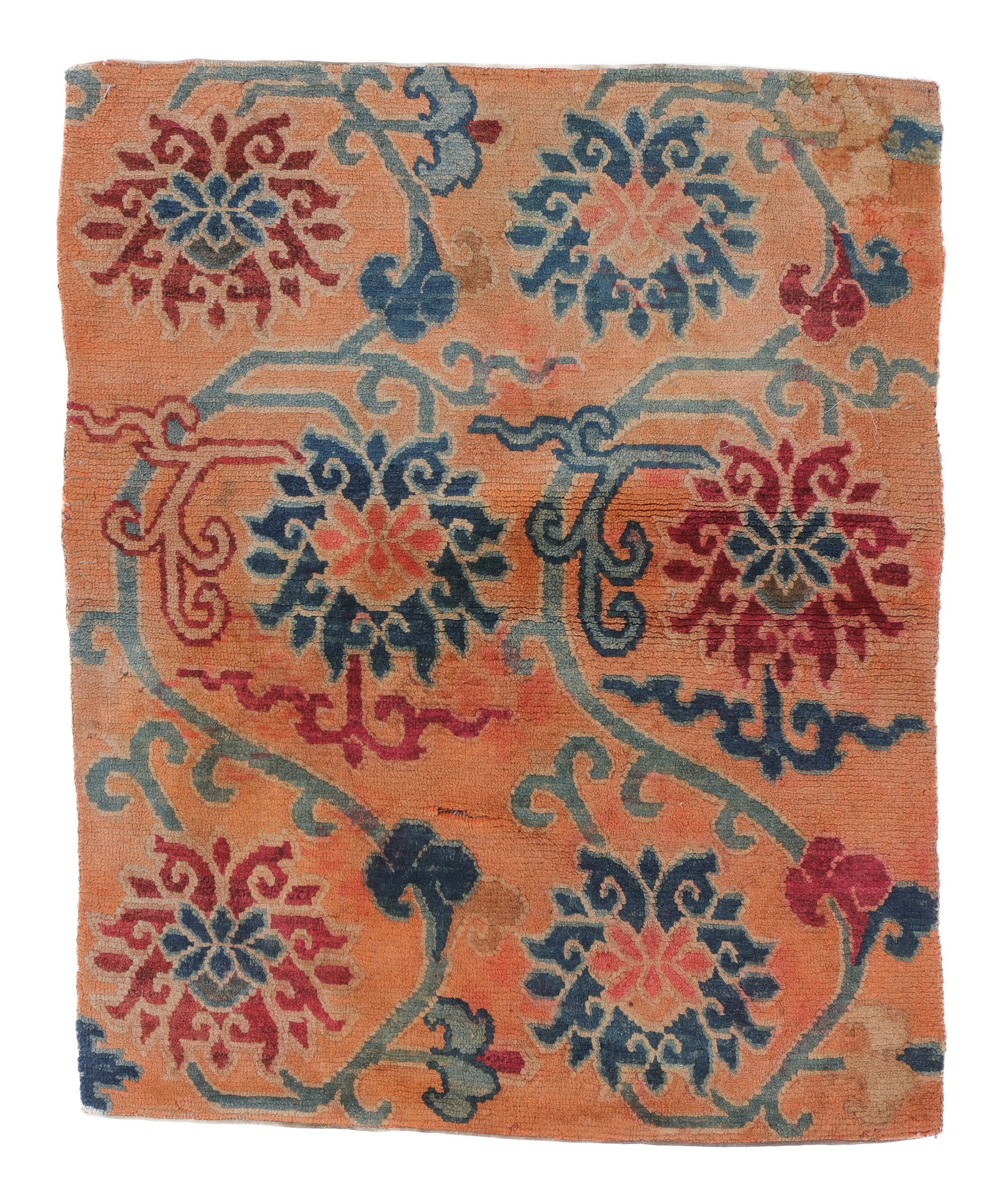 Lotus Pattern Rug, Tibet, Early 20th C., 1'9'' x 2'3'' (1 of 3)