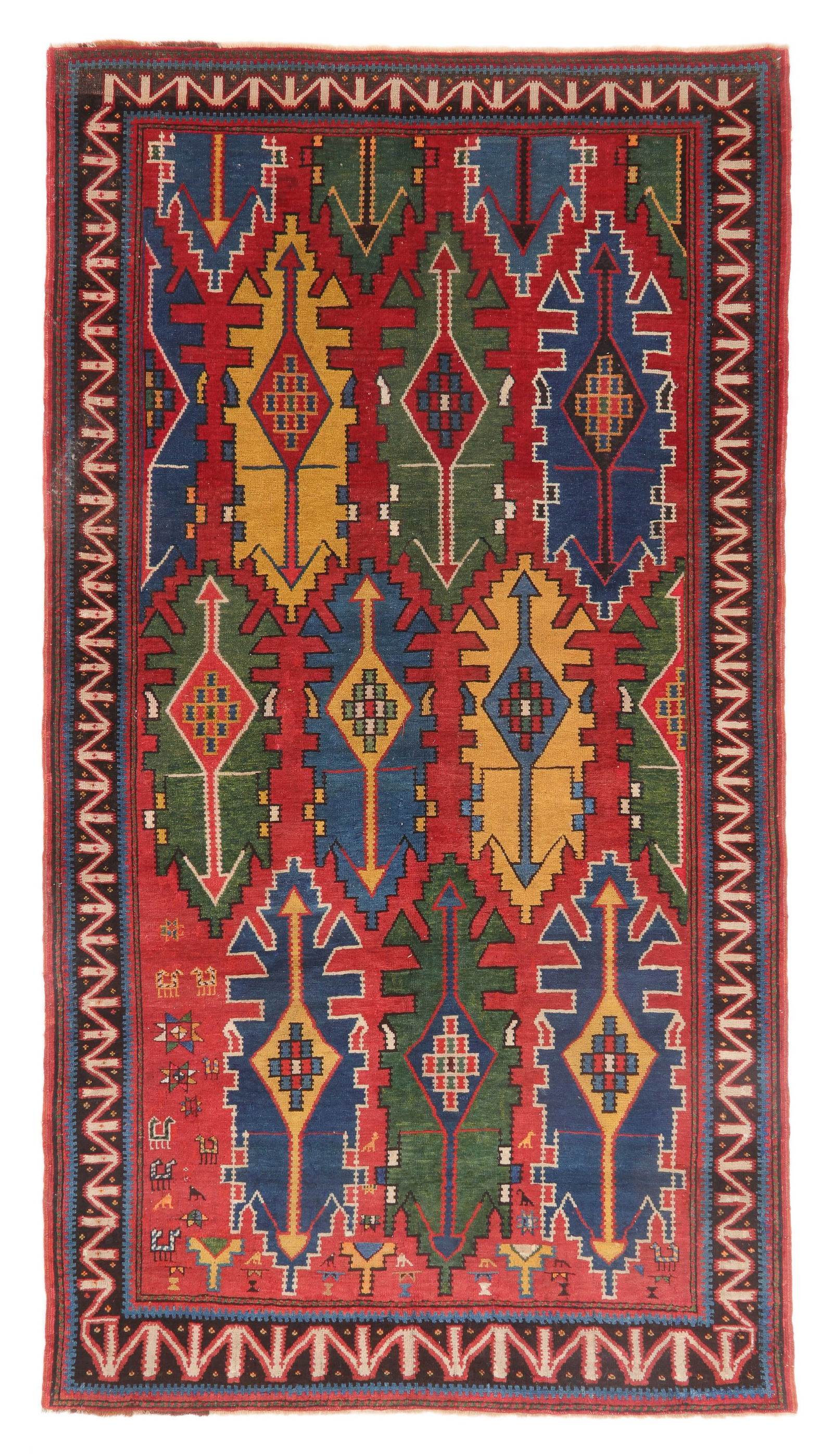 Kuba Rug in Kilim Design, Caucasus, Early 20th C., 4'6'' x 8'3'' (1 of 4)