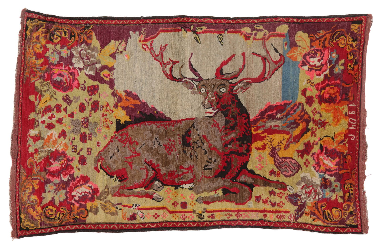 Karabgh Pictorial Deer Rug, Dated 1904, Caucasus, 4'4'' x 7'0'' (1 of 4)