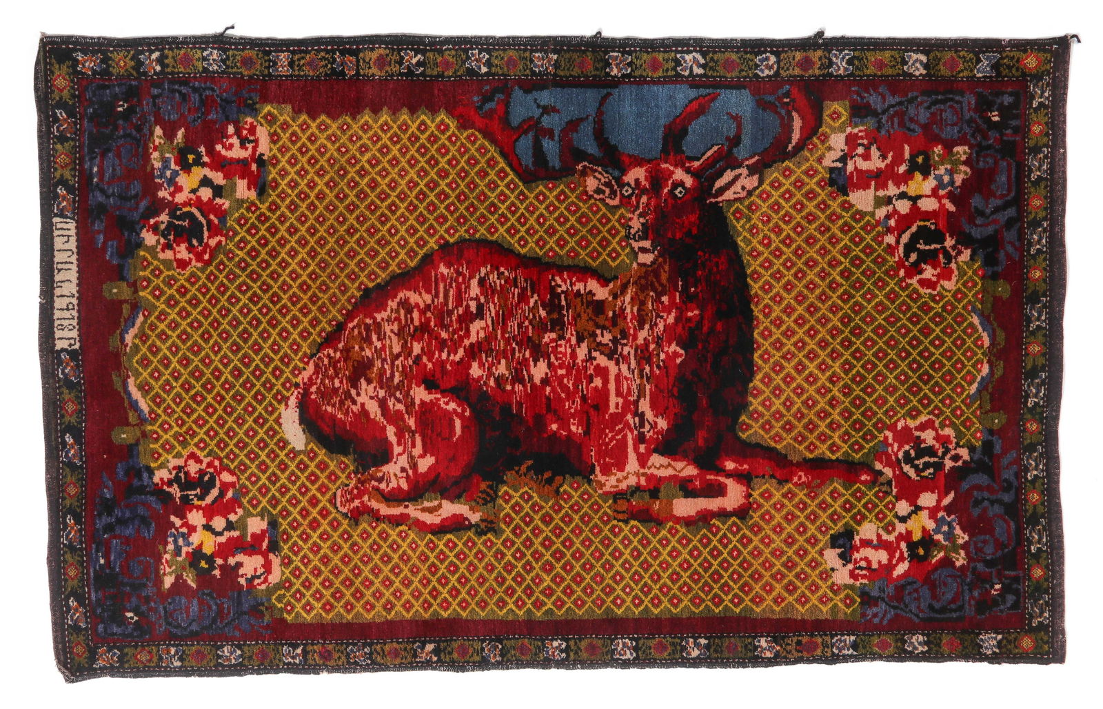 Karabagh Pictorial Deer Rug, Dated 1918, Caucasus, 4'0'' x 6'7'' (1 of 5)