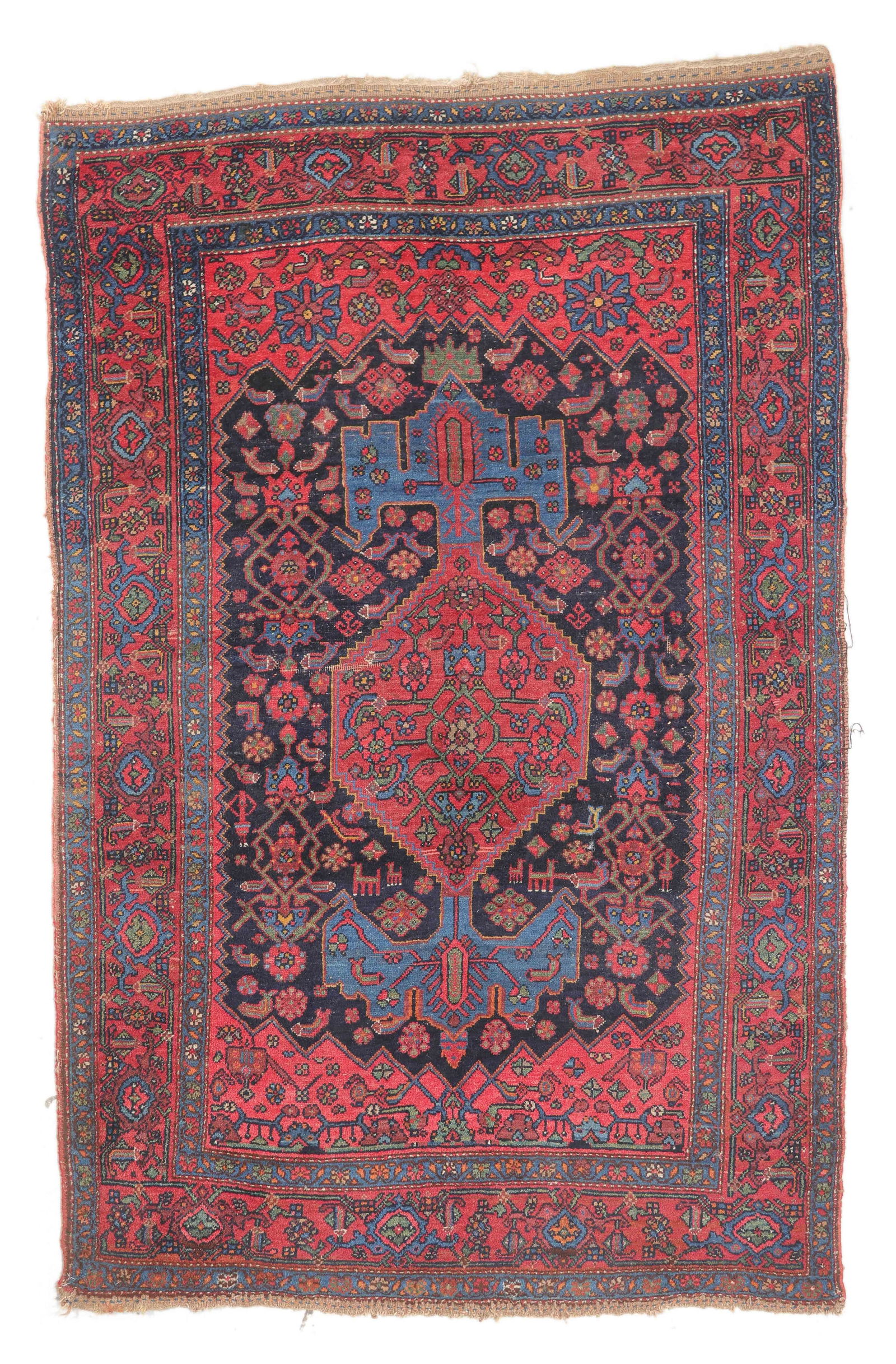 Anchor Medallion Kurd Bidjar Rug, Persia, Ca. 1900, 4'5'' x 6'8'' (1 of 4)