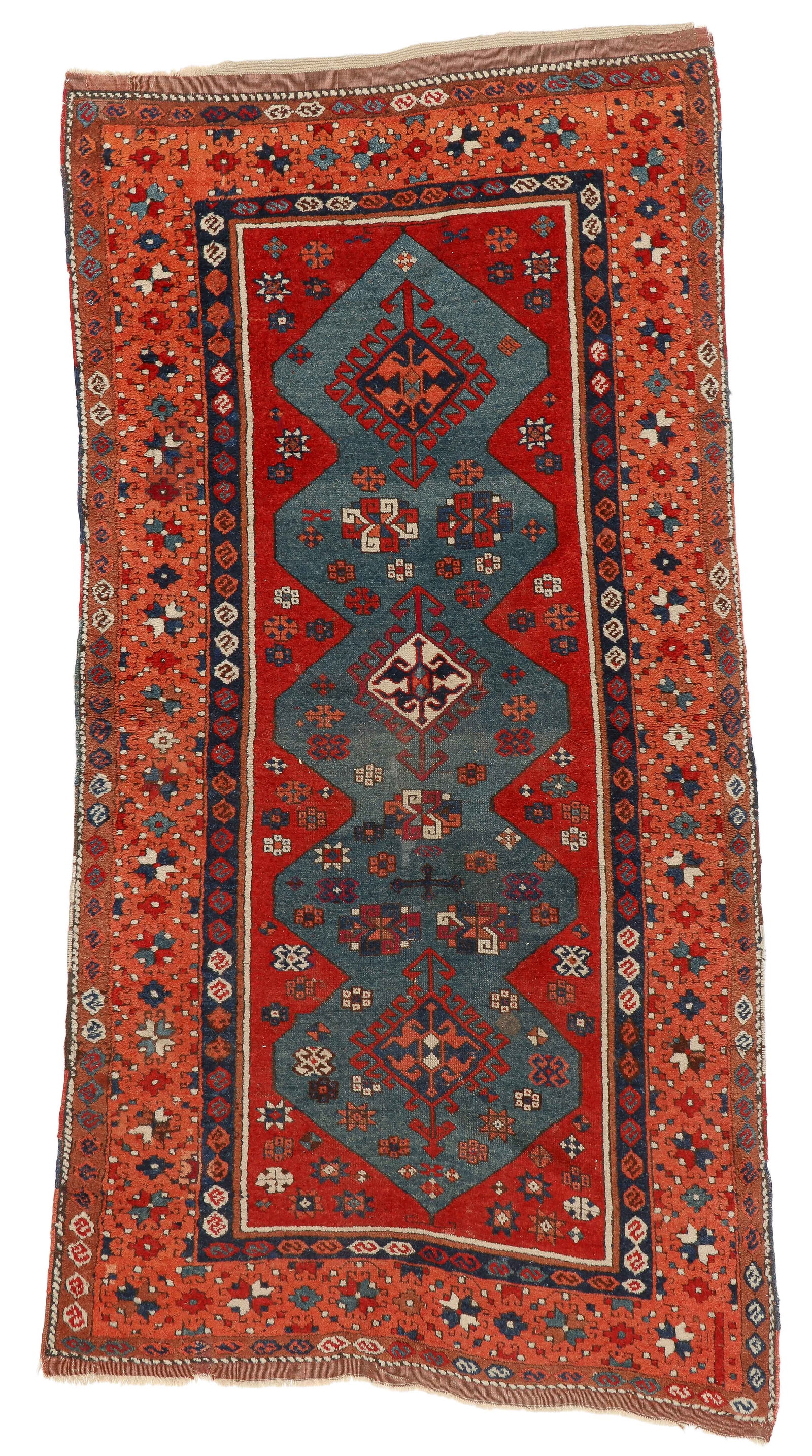 Southeast Anatolian Malatya Kurd Rug, Turkey, Ca. 1860: Southeast Anatolian Malatya Kurd Rug, Turkey, Ca. 1860, 3'9'' x 7'6'' (114 x 229 cm). Material: wool pile, wool warp, wool weft. Ex. Clive Loveless, London. Provenance: The Collection of Russell S. an