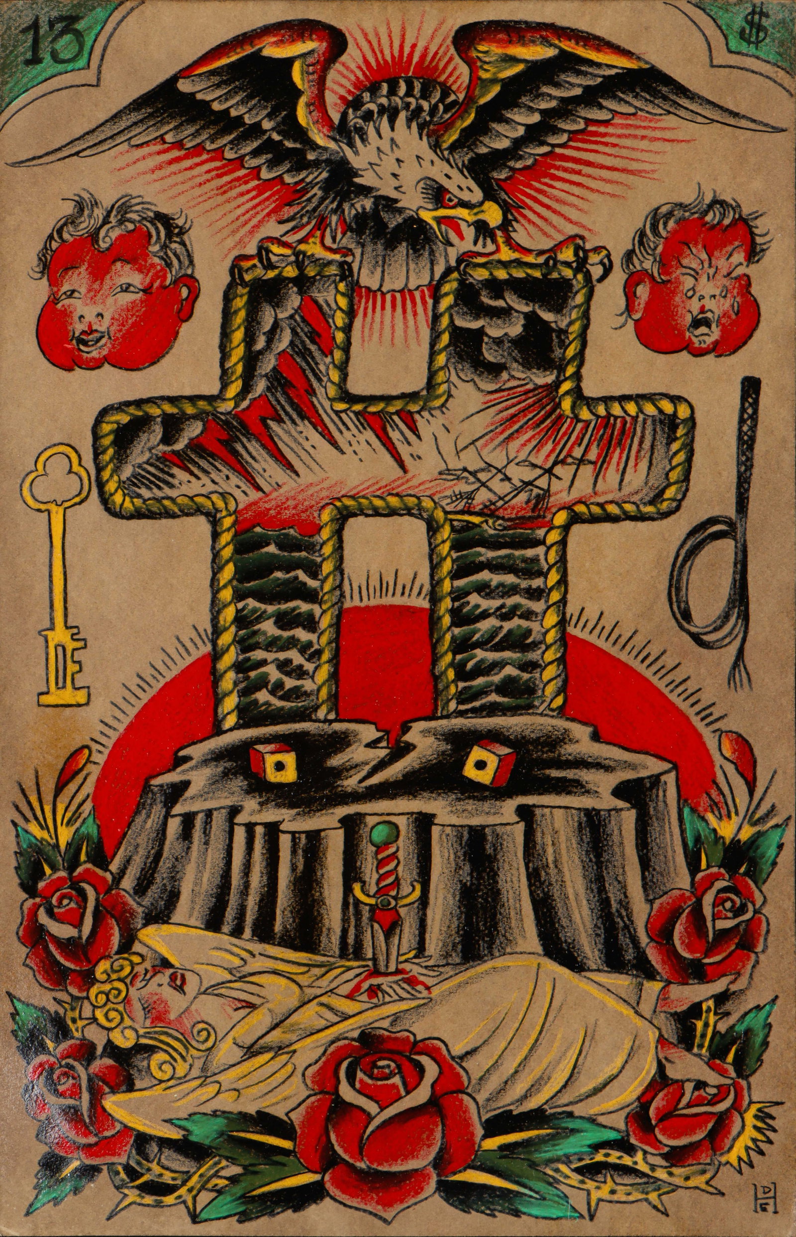 Don Ed Hardy (American, b. 1945) "$13 Double Cross" (1 of 6)